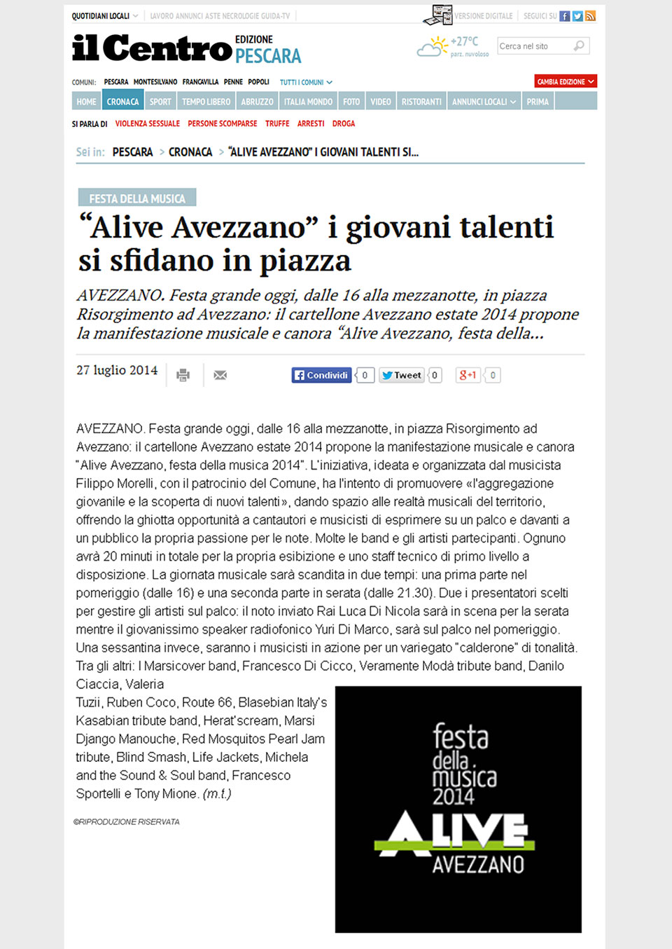 Festa grande in piazza di Risorgimento ad Avezzano: il cartellone Avezzano estate propone la manifestazine musicale e canora - Alive Avezzano