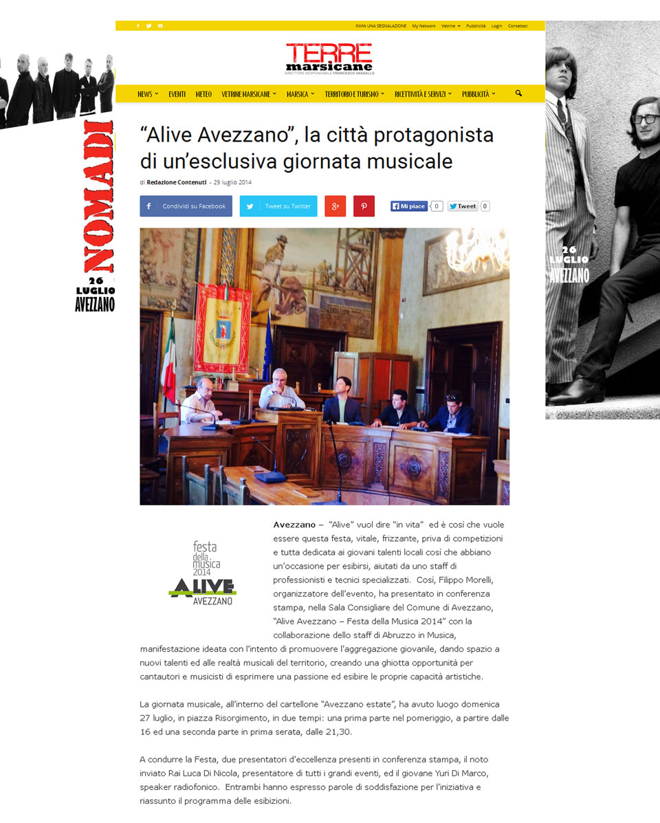 Alive Avezzano la città protagonista di un'esclusiva giornata musicale