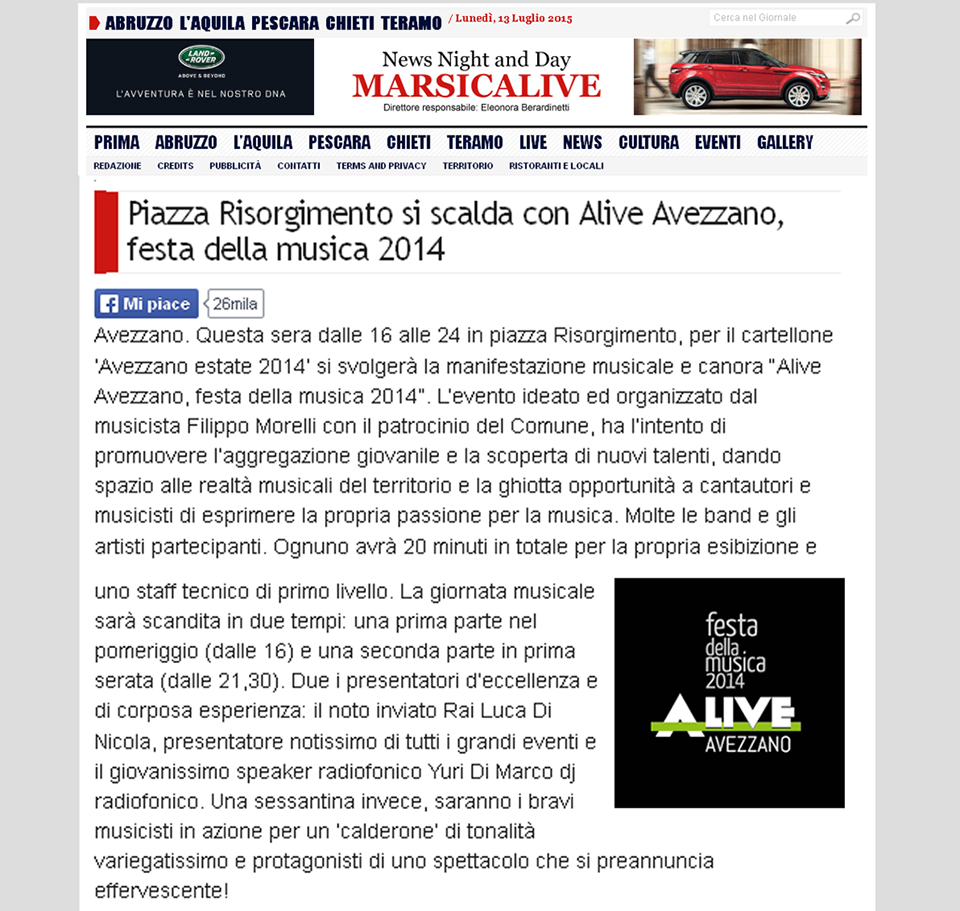 Piazza Risorgimento si scalda con Alive Avezzano festa della musica 2014